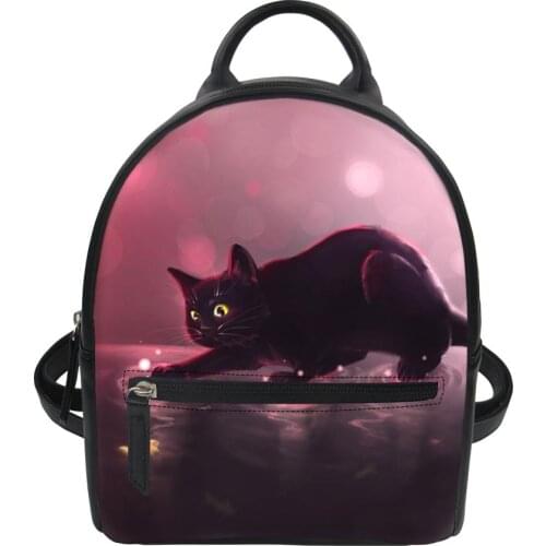 HaoYun Girls Fashion PU Leather Backpack Fantasy Cats Pattern Womens Backpack Cartoon Animal Design Female Travel Mini Backpack