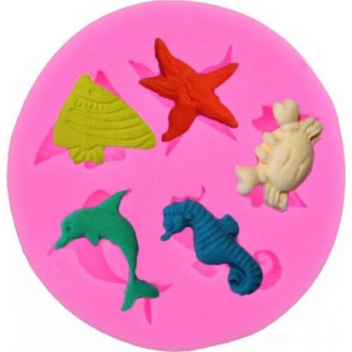 Silicone Mould 3D Seahorse Starfish Dolphin Cake Decorating Silicone Fondant Molds Marine Animals Cake Baking Molds Cake Decorat