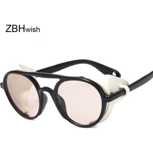 Retro Oval Steampunk Sunglasses Men Women Side Shield Goggles Metal Frame Gothic Mirror Lens Sun Glasses