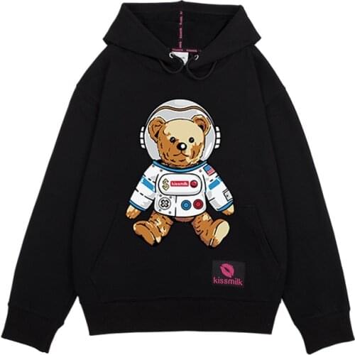 Astronaut Bear Cute Cartoon Print Sports Casual Large Hoodies & Sweatshirts
