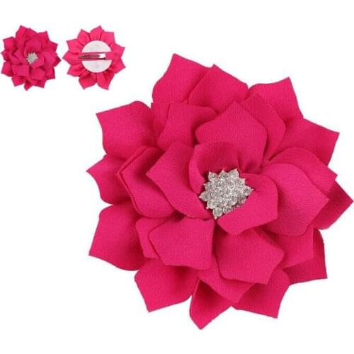 Kids Girls Rhinestone Crystal Beautiful Lotus Flowers with clip For Newborn Hair Flower Accessories