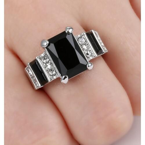 TianBo New Design Black / Clear Color Square Zircon Men Size 9 Ring White / Black / Gold Colour Crystal Jewelry Engagement Rings