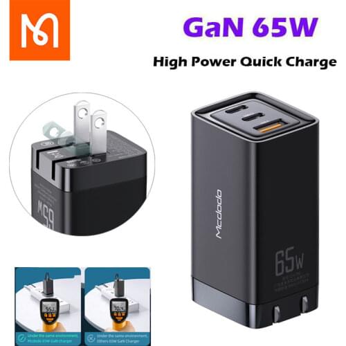 MCDODO US Fast Charger GaN 65W Quick Charge 4.0 3.0 USB C PD Portable Charger with 3 USB Ports for iPhone 11 Pro 5 6 iPad Pro Ma