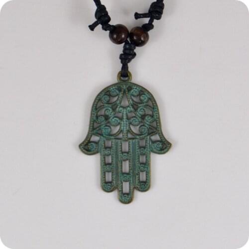 Khamsah Hand of Fatima Hand of Miryam Vintage Alloy Pendant Necklace Womens Amulet Fashion jewelry