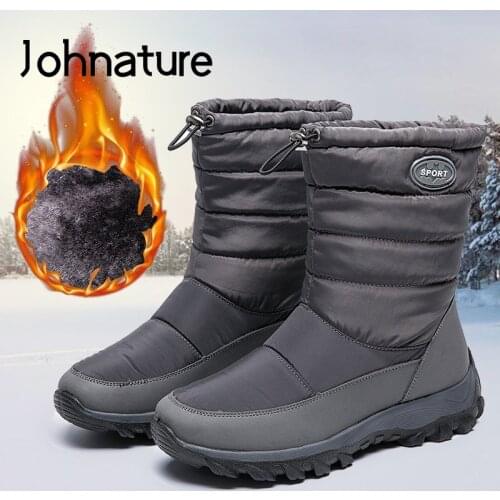 Johnature Warm Snow Boots 2020 New Winter Shoes Woman Round Toe Flat With Sewing Plush Waterproof Leisure Ankle Platform Boots