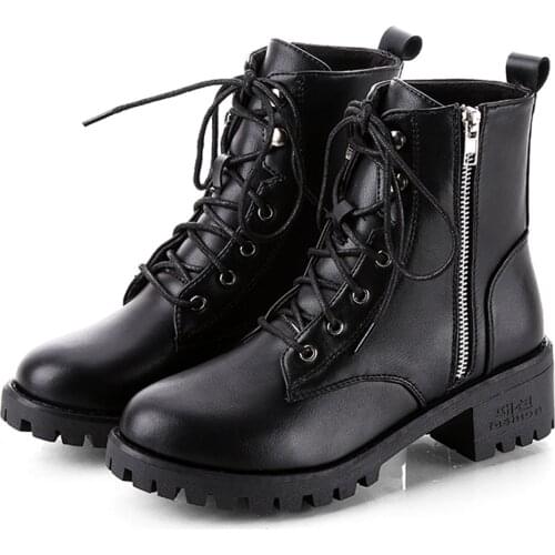 Womens Military Boots Vintage Leather Ankle Short Cowboy Motorcycle Boots LadiesGoth Style Shoes for Autumn High Quality#G7
