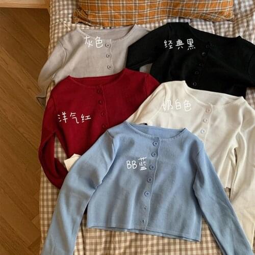 Spring Newly Women Short Crop Knitted Sweater Cardigans 2021 Fashion Slim Ladies Long Sleeve Buttons Sweaters Casual Top Female