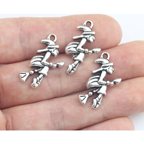 Newest 10Pieces 15*25mm Mixed Alloy Antique Silver Color Witch Charms Necklace Vintage Pendant Accessory For DIY Jewelry Making