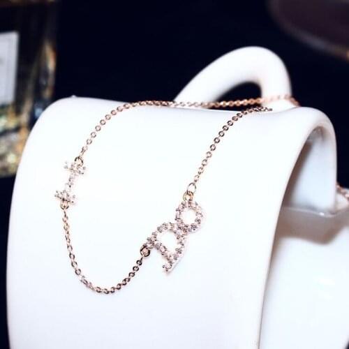 2020 Ultra Shining Cubic CZ Alphabet Pendants Female Rose Gold I DO Letter Pendant Necklace Cute Girl Valentines Day present