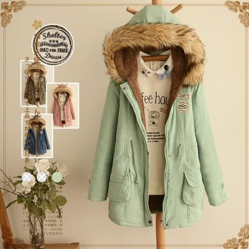 FMFSSOM 2021 Autumn Women Fashion Artificial Collar Windproof Jacket Thickening Orange Cotton Office Ladies Outwear Warm Parkas