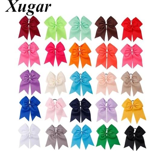 25Pcs/Lot 7" Solid Grosgrain Ribbon Cheer Bows Ponytail Girls Hair Bands Holder Big Hair Bows Cheerleaders Hair Accessories