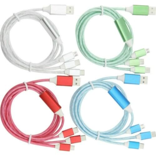 3 in 1 Luminous USB Cable Charging Wire Type C Micro Data Cord for iPhone 11 8 XR Huawei Xiaomi LED Flowing Mobile Phone Cables