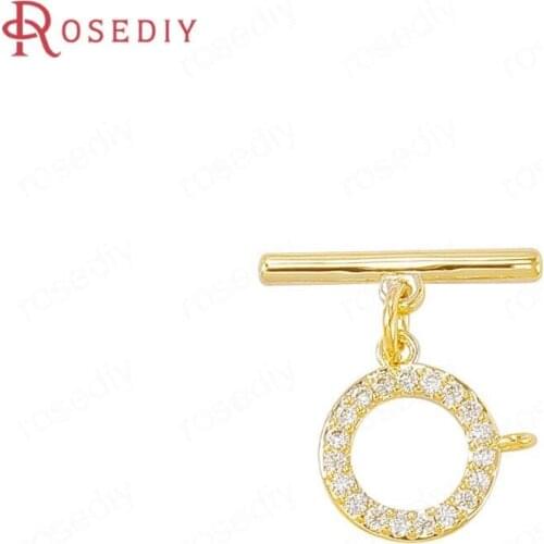 40550)4PCS 24K Gold Color Brass and Zircon Round shape O Toggle Clasps Bracelet Connect Clasps Diy Jewelry Making Supplies