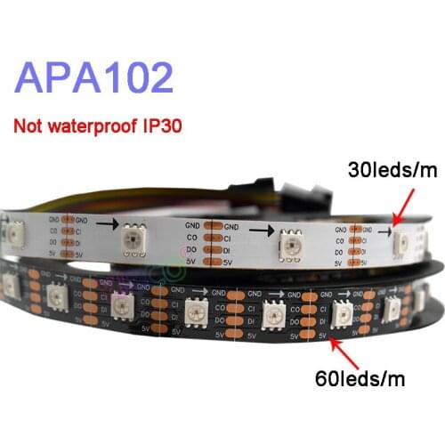5m/lot APA102 Smart led pixel strip light;DC5V 30/60 leds/pixels/m;DATA and CLOCK seperately;IP30/IP65/IP67;SK9822 led strip