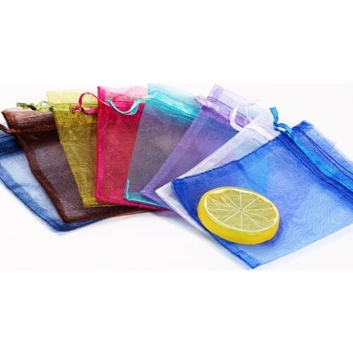 50pcs Packaging Bag Colorful For New Year Birthday Christmas Wedding Party Chiffon Jewelry Pouches Organza Voile