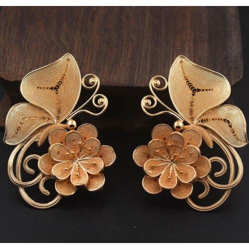 6pairs Brass Casted Butterfly on Flower Charms Pendant Decoration High Quality Silver Gold Color For DIY Jewelry Accessories