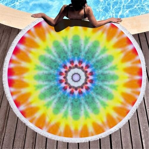 Big Round Beach Towel Colorful Quicksand Print Shower Bath Towels Shawl Funny Abstract Beach Blanket Cover Tassel Beach Mat