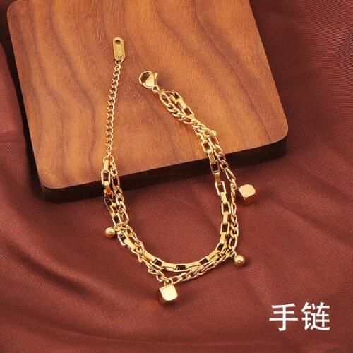 Fashion Jewelry titanium steel Bracelets, Double titanium steel rose gold geometric bracelet, No allergies, no fading