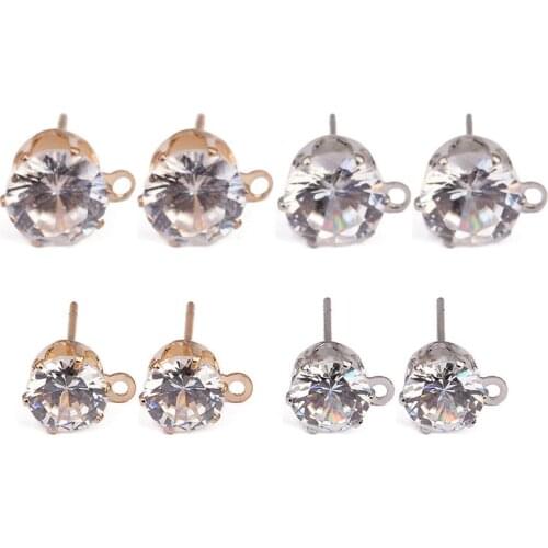 Julie Wang 50PCS 6/8mm Round Zircon Stud Earrings Copper Claw Clasp Fashion Women Crystal Earrings Jewelry Making