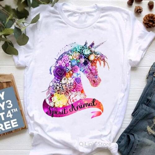 Watercolor Unicorn Spirit Animal Print Womens T Shirts Summer 2021 Newest Lady Top Female White Short Sleeve Casual T-Shirt Tee