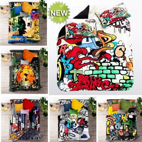 Hip Hop Patterns Luxury 3D Bedding Set Comforter Single Twin Queen King Size Duvet Linen Bed Quilt Cover Set Kids Home Textile