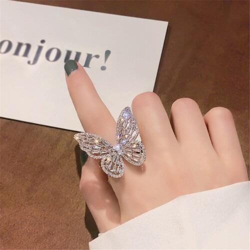 New Design Fashion Jewelry Opening High-grade Copper Inlaid Zircon Butterfly Ring Luxury Shiny Cocktail Party Ring For Women