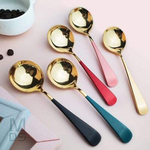 Stainless Steel Round Spoon Coffee Spoon Cake Dessert Spoon Cute Creative Soup Spoon Home Western Restaurant Utensils