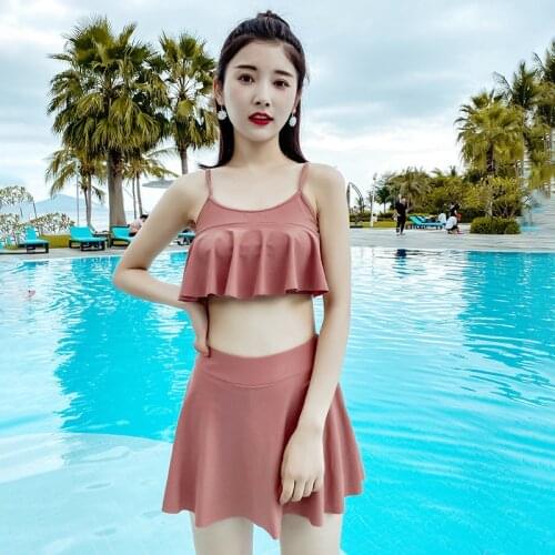 Swimsuit Bathing Suit Girl Women Swim Tankini Push Up Two Piece Swimming Skirt Underwire Boyle Spandex Solid
