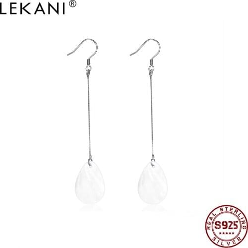 LEKANI 925 Sterling Silver Oval Ceramics Drop Earrings For Women Minimalist Statement Luxury Earings Fine Jewelry Hot Sale