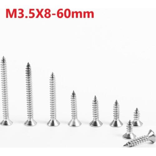 M3.5 304 Stainless Steel Cross Recessed Countersunk Self Tapping Screws 3.5mmx8 10 12 14 16 50 60mm Extend Self Tapping Screws