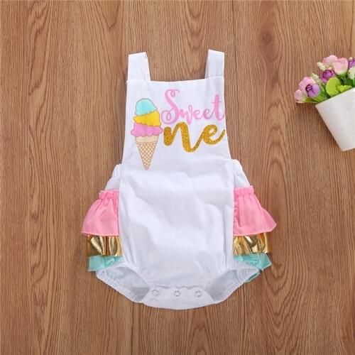 0-24M CUTE Newborn Baby Girls Boys Sweet Sleeveless Rompers Belt Letter Print Backless Ruffles Jumpsuits