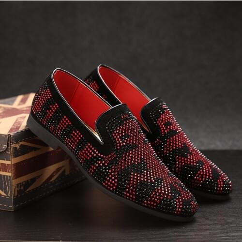 Fashion Men Formal Shoes Nightclub Wedding Dress Loafers Mens Rhinestones Shoes Big Size Lazy Peas Shoes Moccasins Shoes 1.8a
