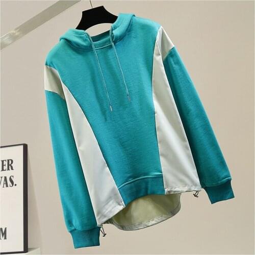 Fashion Color Contrast Long Hooded Pullover Sweatshirt Women Long Sleeve Casual Loose Hooded Hoody Students Hoodies
