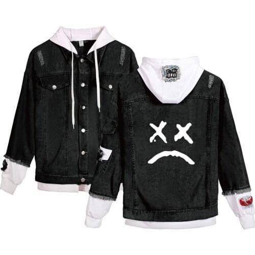 Lil Peep Loose Coat Denim Jacket For Men Long Coat Warm Cowboy Popular Singer Jean Jacket With Black Fashion Plus Size Male 4XL