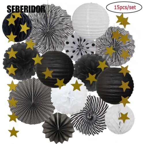 Black Gold Set EID Mubarak Party Favor Folding Paper Fans Wedding Baptism Decor Round Ball Lanterns Pink Blue Kids Boy Girl Gift