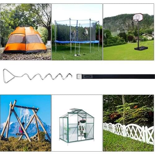 Heavy Duty Trampoline Parts Corkscrew Shape Steel Stakes Anchor Kit With Straps 2/4 Strong Belt Trampolines-Set Tools