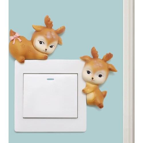Pack of 4pcs Deer Switch Sticker Cartoon Animal Wall Decal Miniature Resin Sika Deer Home Decoration Light Switch Decor Decals