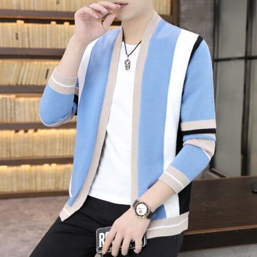 2021 New Autum Winter Fashion Stripe Slim Knit Sweater Jacket Men Casual Coats Korean Mens Clothing Sweater Men Cardigans D118