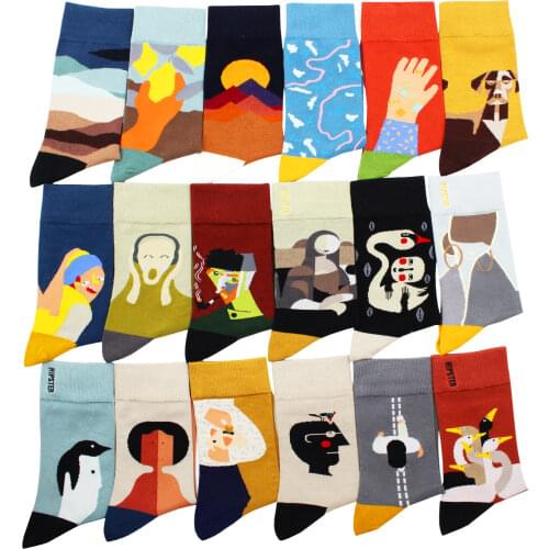 Novelty Art Van Gogh Cotton Women Socks Kawaii Harajuku Renaissance Abstract Beer Animal Fruit Happy Funny Casual Socks Men