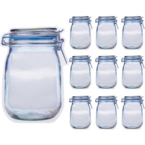 Easy Reusable Mason Jar Bottles Bags Nuts Candy Cookies Bag Seal Fresh Food Storage Bag Snacks Zipper Sealed Kitchen Organizer