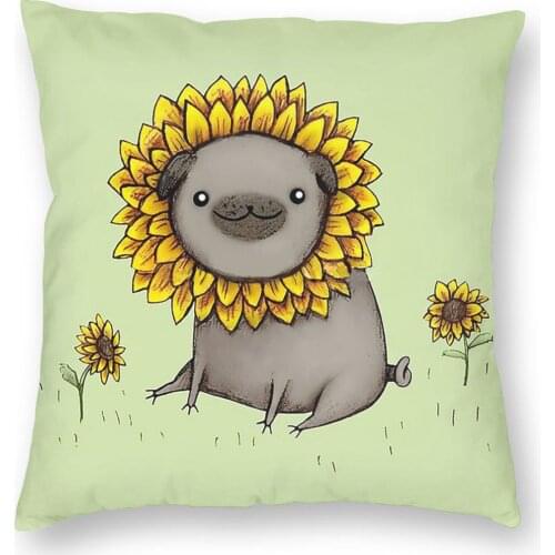 Pugflower Pug Pillowcover Decoration Bulldog Pet Lover Animals Cushions Throw Pillow for Home Polyester Double-sided Printing