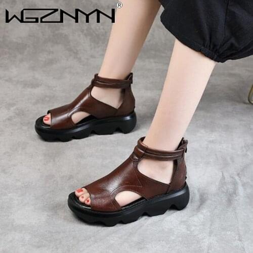 Women Sandals 2021 Summer New Handmade Genuine Leather Platform Sandals Women Casual Comfortable Leather Sandals Fashion Shoes