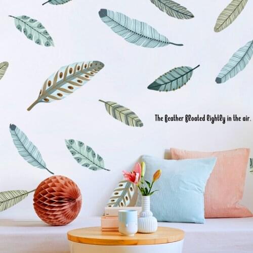 Fresh Feather Wall Stickers for Girl Kids Rooms Bedroom Nursery Decor DIY Vinyl Wall Decals DIY Vinyl Wallpaper Mural Home Decor