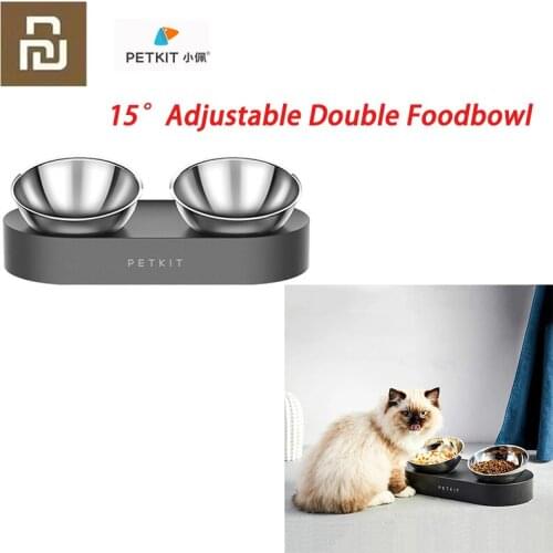 Xiaomi New PETKIT stainless steel Double bowls FRESH Nano 15° adjustable pet Cat Food Bowl for pets feeding