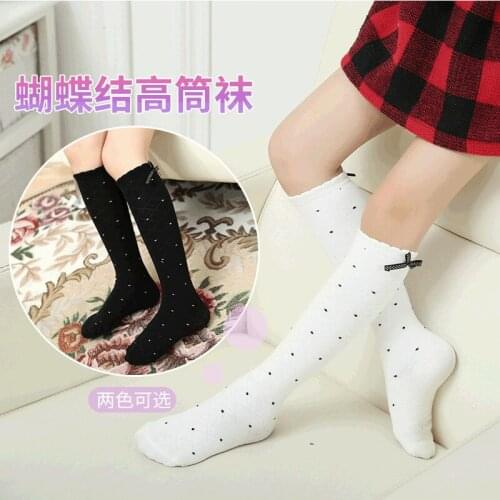 YZ-S-HXH-0016 Bow hollowed-out polka-dot cotton stockings medium hose childrens medium hose in solid color for 2021