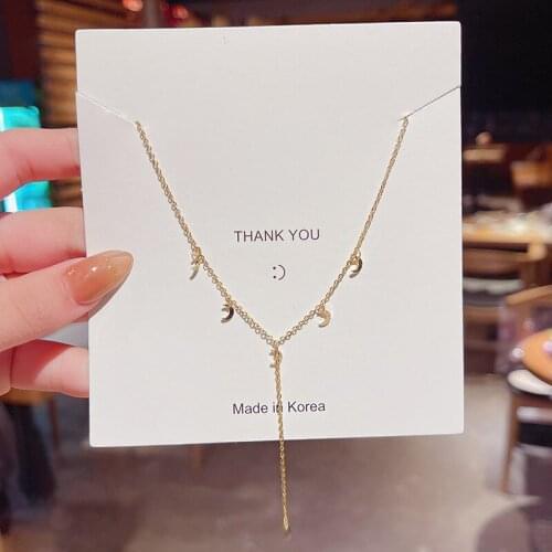 Kpop Moon Tassel Womens Neck Chain Vintage Unique Statement Necklace Trendy Aesthetic Accessories Stainless Steel Chain