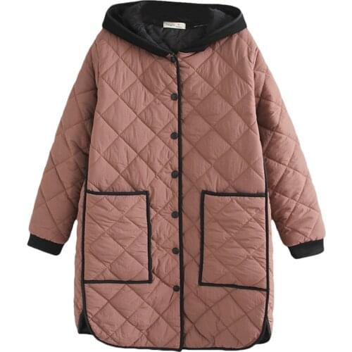 New Winter Jacket Women Hooded Long Sleeve Padded Cotton Parkas Casual Loose Patchwork Jackets Plus Size