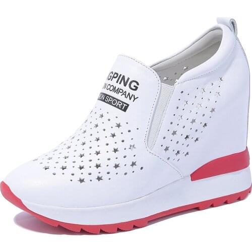 Increased loafers in spring/summer 2018 paragraph leather breathable leisure ultra-high with 32-40 womens shoes 18417