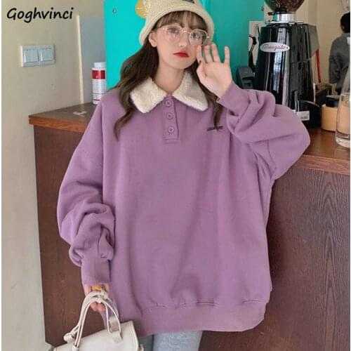 Women Hoodies Winter Faux Lambswool Warm Cozy Patchwork Female Pullover Candy Color Kawaii Korean Trendy Ulzzang Chic Casual Ins