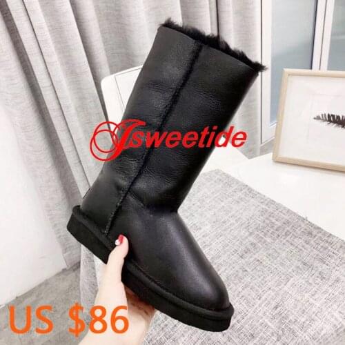 Famous Designer Sheepskin Suede Leather Wool Fur Shearling Lined Long High Winter Boots for Women Bow-knot Long Snow Boots Shoes
